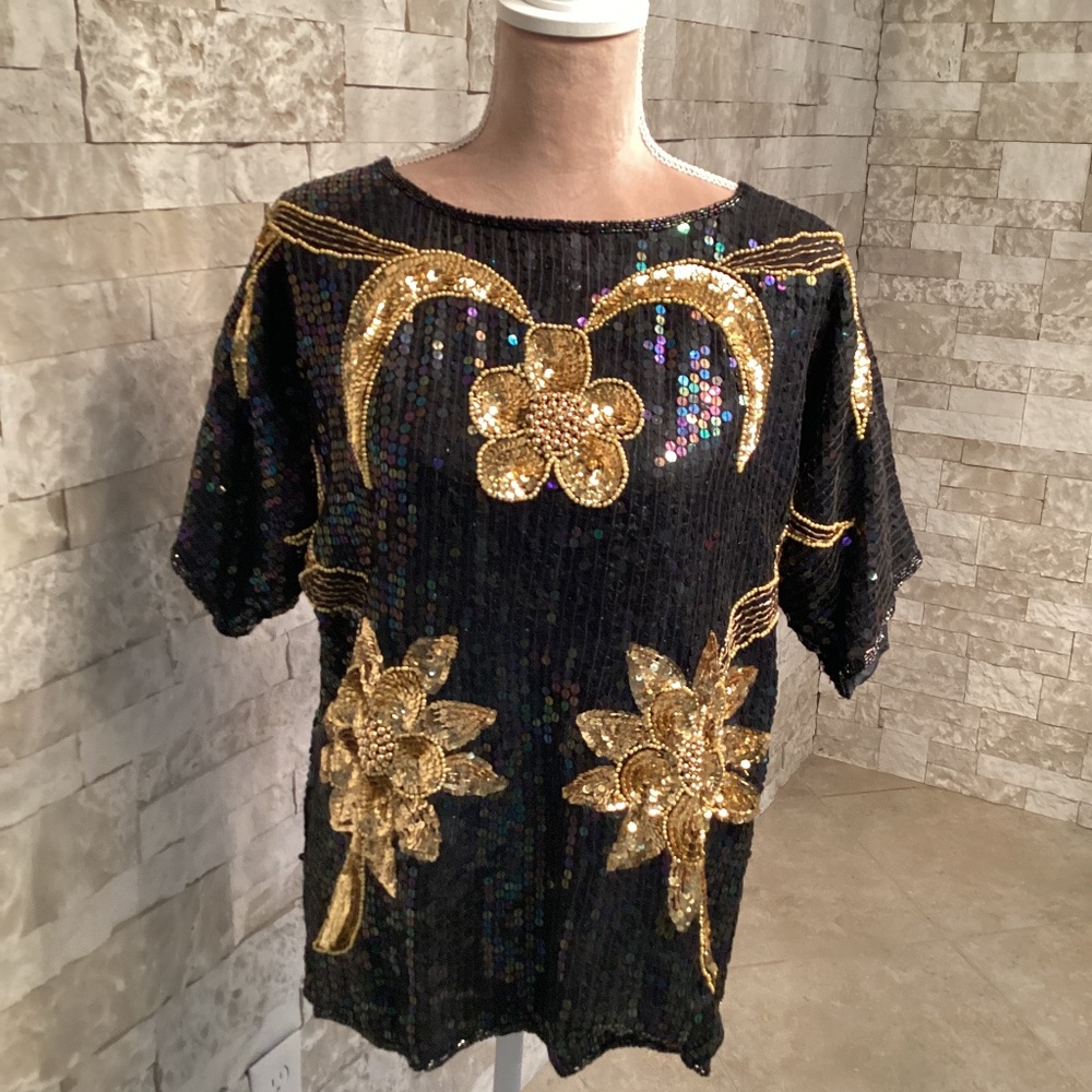 Vintage Elegance by Anujan Sequined and Beaded Top